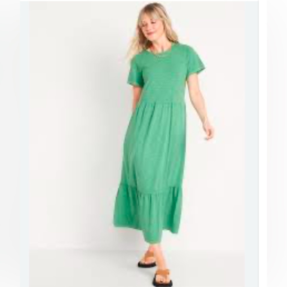 Old Navy Green Cotton Midi Tiered Dress